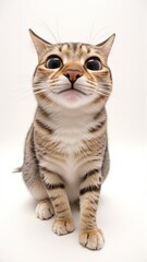 Obraz premium Generative AI, Close-up of a Munchkin cat with short legs and large eyes against a white background