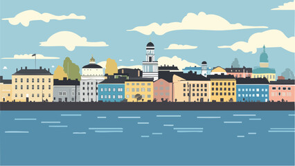 Helsinki's Waterfront- A Beautiful Finnish Cityscape .eps