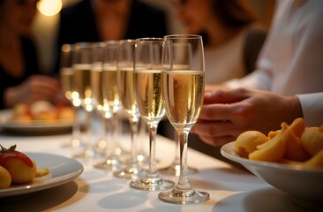 Obraz premium Lots of glasses of champagne at the buffet table.
