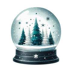 Christmas Snow Globe with winter forest. Christmas ornament and decor. Winter nature landscape. 06