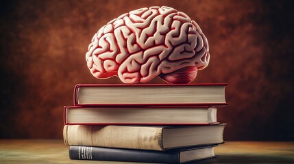 Conceptual image of a digital brain with educational books, symbolizing the convergence of technology and traditional learning methods