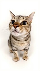 Obraz premium Generative AI, Close-up of a Munchkin cat with short legs and large eyes against a white background