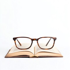 Open book with glasses on top, symbolizing reading and knowledge.