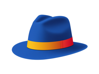 a blue hat with a red band