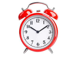 a red alarm clock with bells