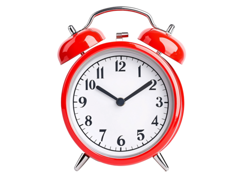 a red alarm clock with bells