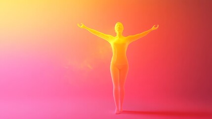 Obraz premium A vibrant silhouette of a woman with outstretched arms, representing a person's journey toward health, hope, and empowerment.