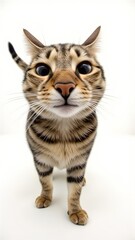 Obraz premium Generative AI, Close-up of a Munchkin cat with short legs and large eyes against a white background