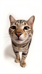 Obraz premium Generative AI, Close-up of a Munchkin cat with short legs and large eyes against a white background