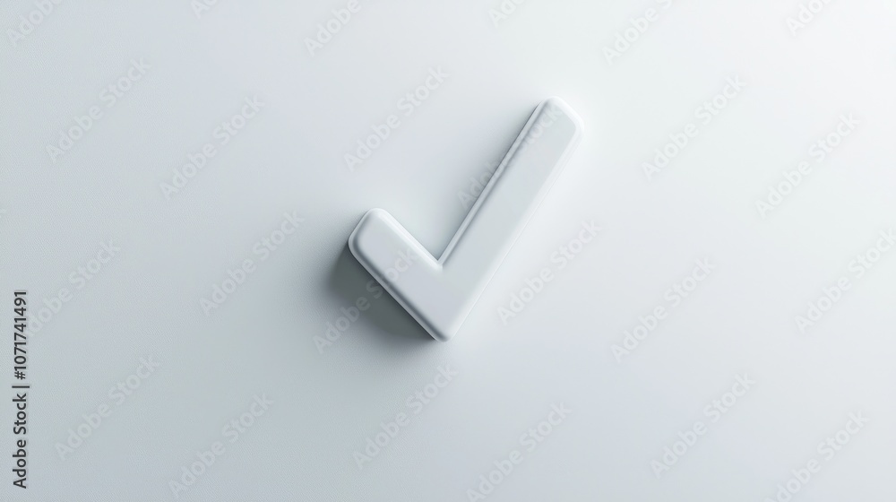 Poster minimalist white checkmark symbol on soft gray background representing approval, success, satisfacti