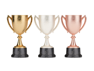 a group of trophies on a white background