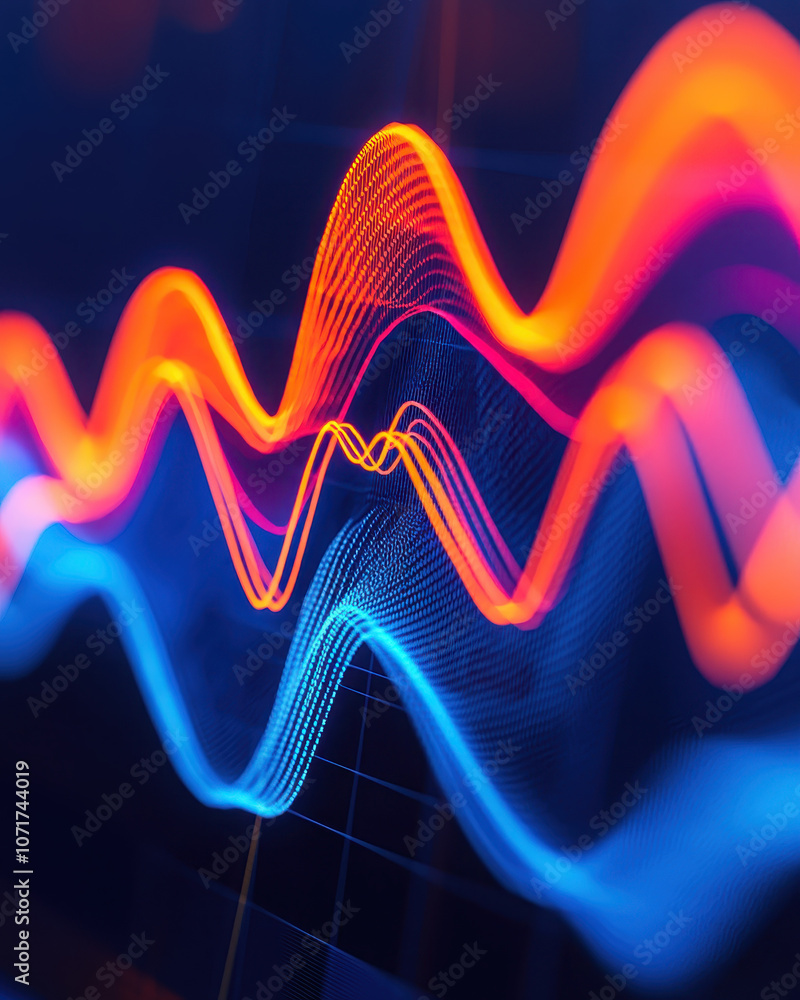 Poster vibrant financial charts blend into abstract waves, showcasing dynamic data visualization. colorful 