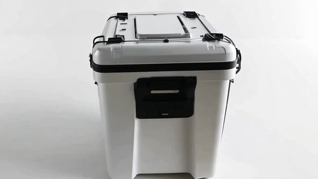 White storage box with secure black straps, ideal for effective organization at home or office. A clean, modern, minimalistic design. Perfect for maximizing storage space. Simple yet functional. Gener