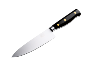 a knife with a black handle