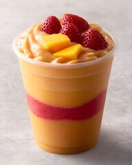 Refreshing mango strawberry smoothie with fresh toppings