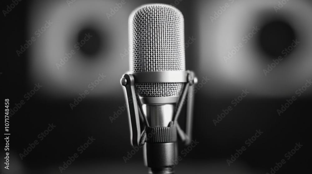 Aufkleber a close-up of a microphone with a blurred background, emphasizing its metallic texture and design in