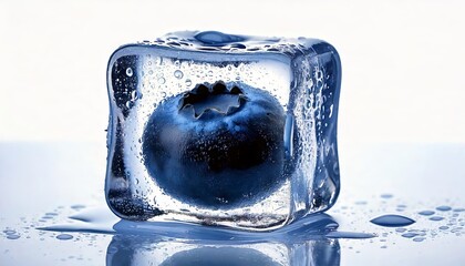 Blueberry inside ice cube