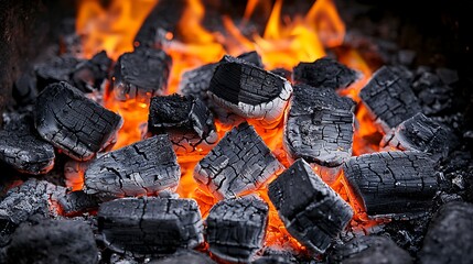 Close-Up of Roaring Fire with Glowing Embers Floating Above Charcoal Coals, Capturing the Intense Heat and Vibrancy of a Campfire Setting
