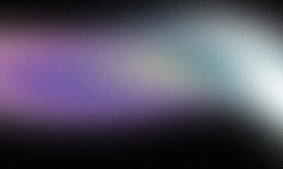Fototapeta premium Dark glowing color wave grainy backdrop design. Abstract purple blue black color on dark, wave shaped, vibrant color flow, curved gradient, noise texture background, empty space