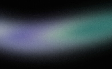 Dark glowing color wave grainy backdrop design. Abstract blue green black color on dark, wave shaped, vibrant color flow, curved gradient, noise texture background, empty space