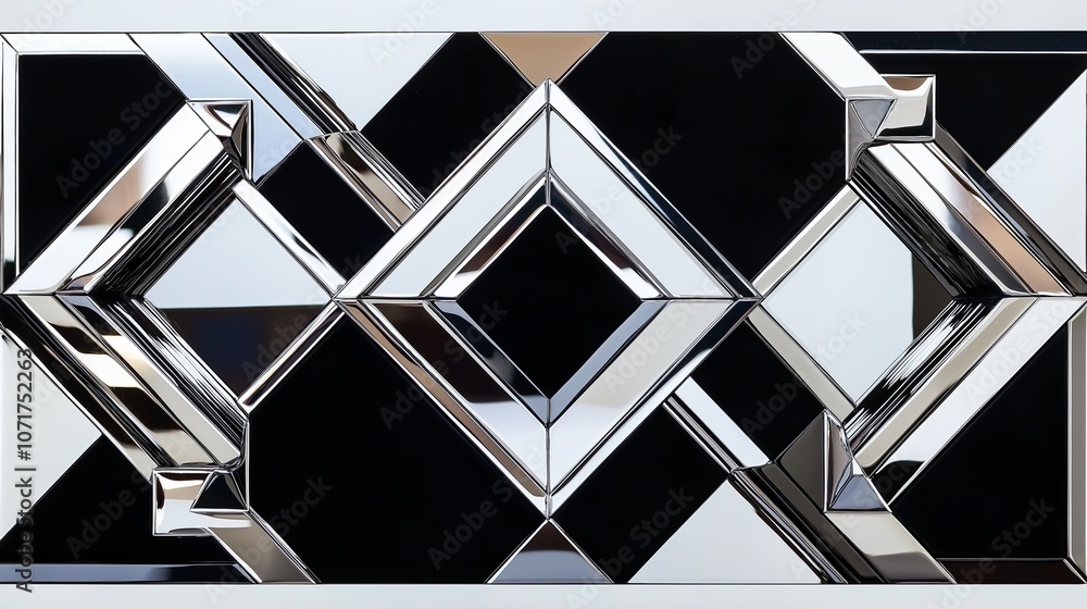 Poster Mirror Pattern in Black and Chrome with Geometric Shapes