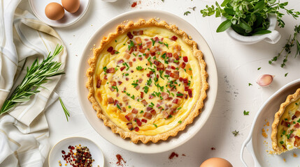 Classic Quiche Lorraine with Bacon and Fresh Herbs
