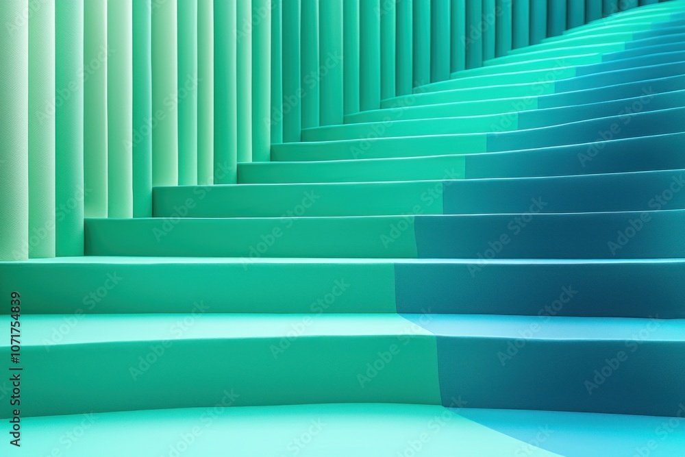 Poster abstract green and blue staircase with gradient texture