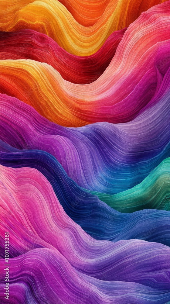Poster a colorful, multi-colored wave of fabric with a rainbow pattern