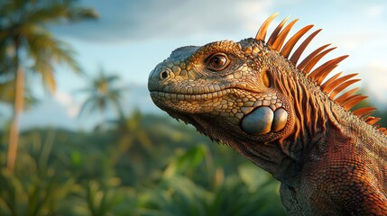 Obraz premium Iguana Portrait with Colorful Spines in Tropical Jungle