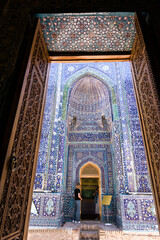 Entrances facing each other in the avenue of mausoleums Shah-i-Zinda