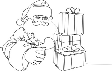One continuous line drawing Santa Claus on reindeer and sled. concept for Christmas and New Year. vector illustration. Vector illustration