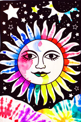  A colorful sun with sky ,star  and mouth shape                                       
