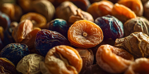 Obraz premium A close up of dried fruit, including apricots and peaches