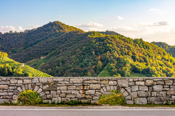 Valdobbiadene, hills and vineyards along the Prosecco road. Italy