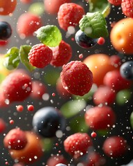 Vibrant explosion of fresh berries and mint leaves