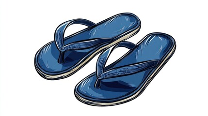 Obraz premium Simple flip-flops in dark blue, isolated on white, representing casual and beachwear themes