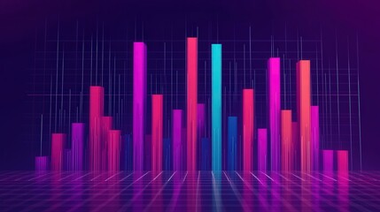 Abstract Neon 3D Bars  Digital Technology Background Illustration