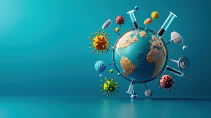 Global Health Concept with Viruses and Syringes