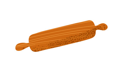 Wooden rolling pin. Classic Wooden Rolling Pin. Baking Equipment for Home Chefs and Bakers for Rolling Dough, Pastry, Cookies. Rustic Charm Kitchen tools. Flat vector isolated on white background