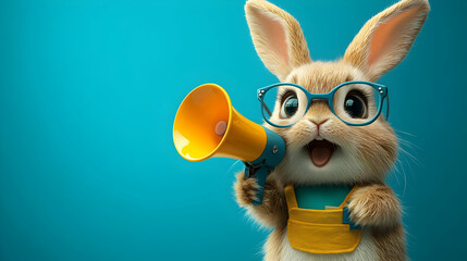 Cute 3D Rabbit with Megaphone Illustration