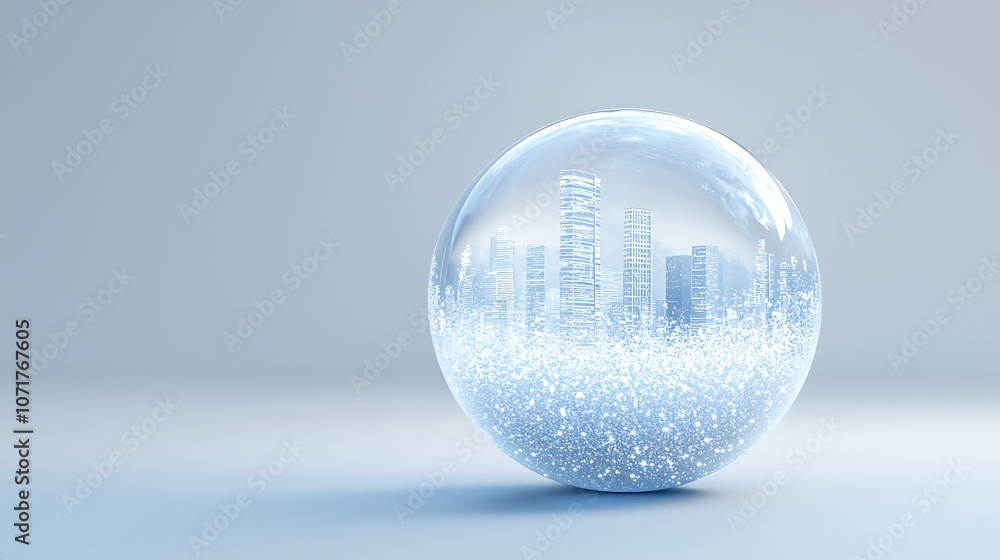 Aufkleber futuristic 3d rendering of a glowing cityscape encased in a transparent sphere with sparkling light 