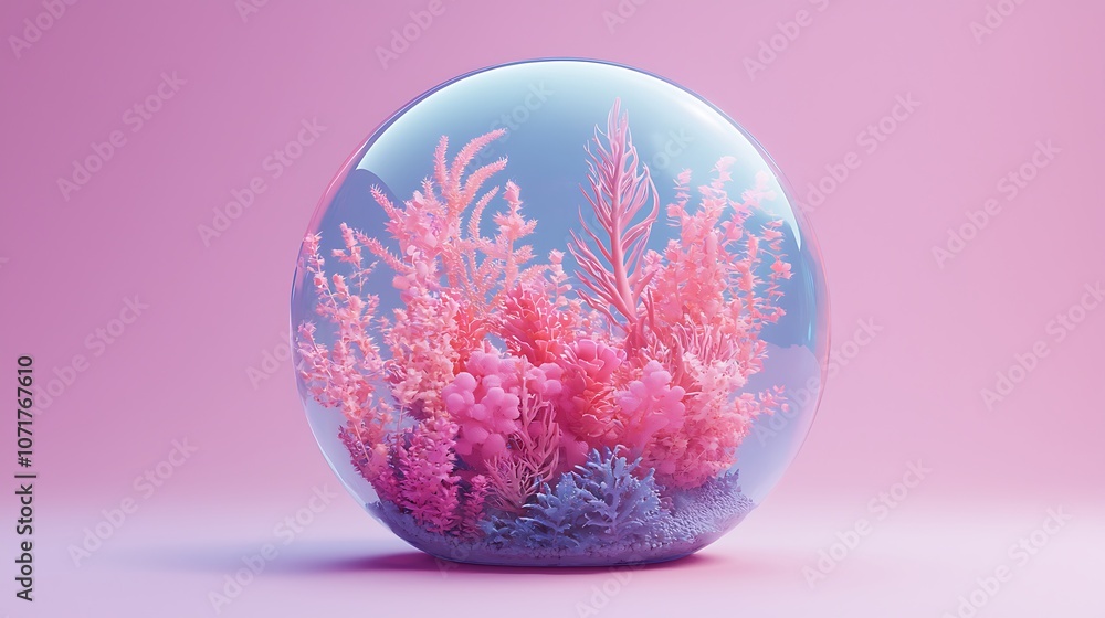 Aufkleber stunning 3d rendering of a glowing coral reef with vibrant pink and purple colors, nested inside a t