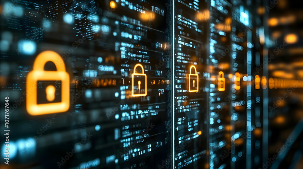 Poster cybersecurity - digital locks and code abstract background