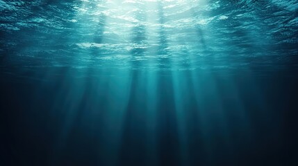 Underwater Sunlight Beams Through Deep Ocean Water