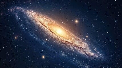 Fototapeta premium Beautiful spiral galaxy set against a star-studded background. Glowing nebulae and distant stars accentuate the mystery of space.