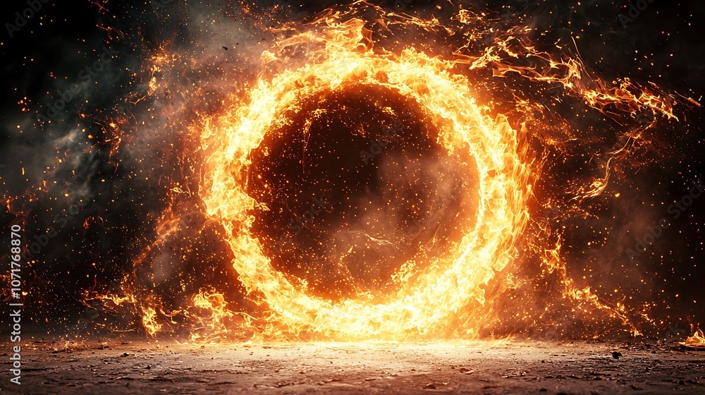 Aufkleber stunning 3d rendering of a mystical portal forming with fiery elements against a dark background, in