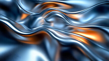 Fototapeta premium Abstract 3D Background of Blue and Orange Wavy Metallic Fabric