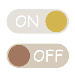 ON and OFF vector buttons in trendy Earth tones colors. Toggle button icons.