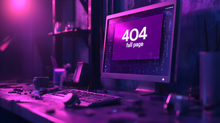 404 Error 3D Illustration, Purple Light, Code, Computer