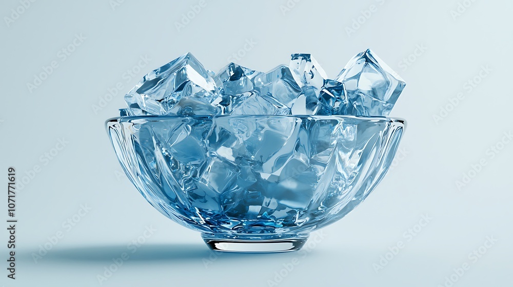 Poster captivating 3d rendering of a stunning ice glacier forming in a bowl, showcasing crystal clear ice a